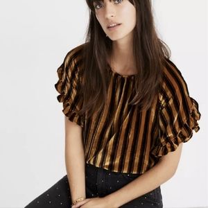 MADEWELL Velvet Memento Striped Ruffle Sleeves Top